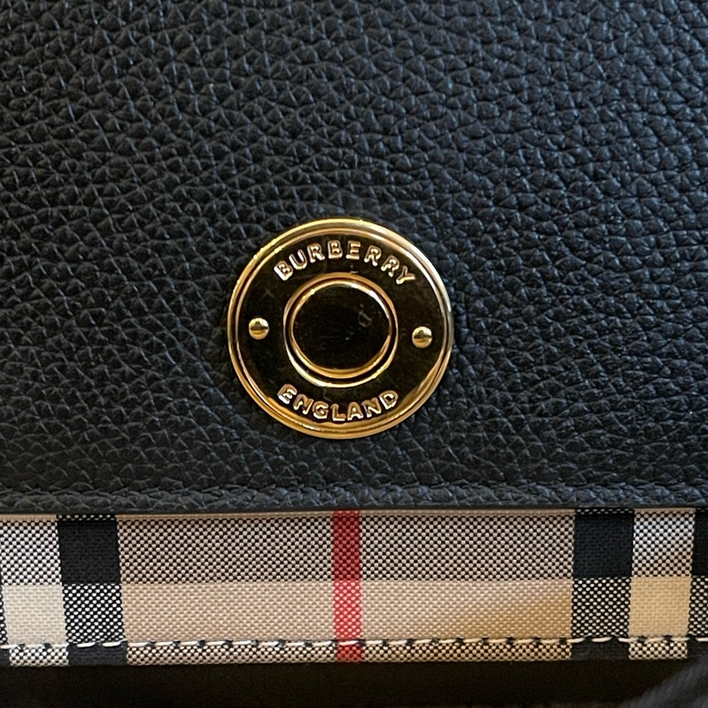 Burberry Archive Black Calf Leather & Check Note Adjustable Crossbody - Picture 5 of 16